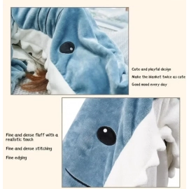 Shark Blanket Adult Cartoon Sleeping Bag Pajama Hooded Warm Flannel Funny Homewear Shark Onesie Sleeping Bag Winter Warm Blanket