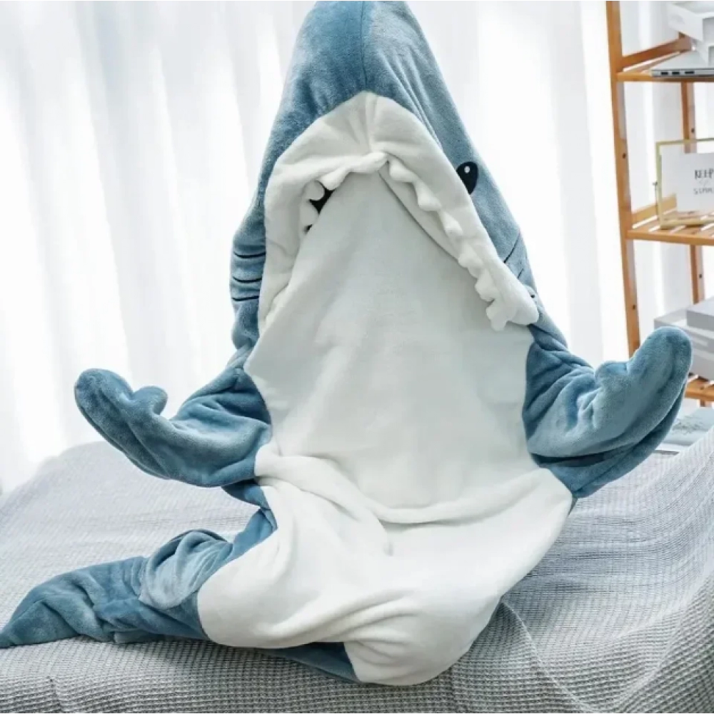 Shark Blanket Adult Cartoon Sleeping Bag Pajama Hooded Warm Flannel Funny Homewear Shark Onesie Sleeping Bag Winter Warm Blanket