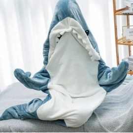 Shark Blanket Adult Cartoon Sleeping Bag Pajama Hooded Warm Flannel Funny Homewear Shark Onesie Sleeping Bag Winter Warm Blanket