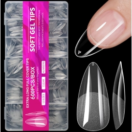 600Pcs Short Almond Nail Tips Soft Gel Nail Tips Full Cover False Nail Tips For Acrylic Nails Manicure Salon Home Press On Nails