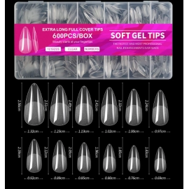 600Pcs Short Almond Nail Tips Soft Gel Nail Tips Full Cover False Nail Tips For Acrylic Nails Manicure Salon Home Press On Nails