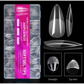 600Pcs Short Almond Nail Tips Soft Gel Nail Tips Full Cover False Nail Tips For Acrylic Nails Manicure Salon Home Press On Nails