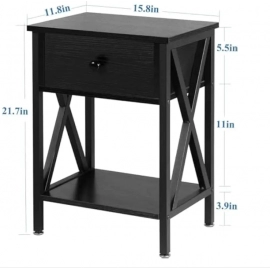 Modern X-Design Night Stand, Versatile End Storage Shelf Side Table, Black, Nightstand with Drawer, Retro Blk