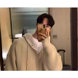 Autumn Clothing Men's Light Luxury Knitted Hooded Cardigan Sweater Korean Vintage Popular Zipper Long Sleeve Hoodie Knitwear