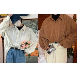 Shirts For Men Apricot Handsome Lapel Men Blouse Vacation Hollow Out Sexy Fashion Men Clothing Male Mesh Long-sleeved Shirts